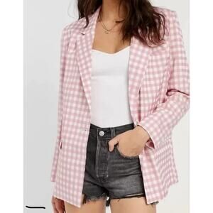 NWT ASOS Women's Pink Plaid Spring Blazer Coat Suit Jacket Size 34/ US 2 2675